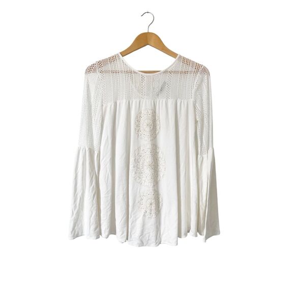 Desigual Neusifu White Bell Long Sleeve Boho Gold Mandala Top‎ Size Medium - Picture 2 of 7